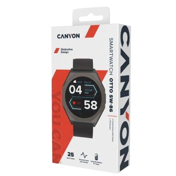 CANYON Otto SW-86 Black Smartwatch - 25 Sports Modes, Heart Rate &amp; IP68