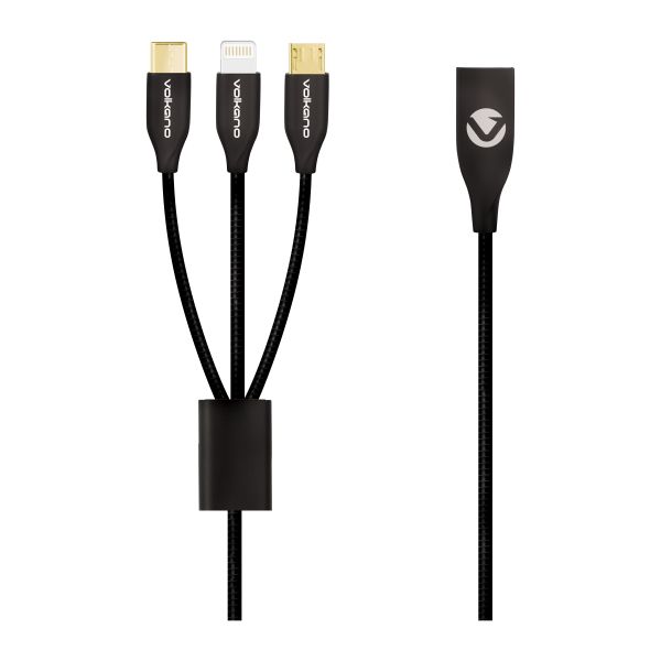 Volkano Iron Series 3-in-1 Charging Cable 1m - Type-C/Lightning/Micro USB