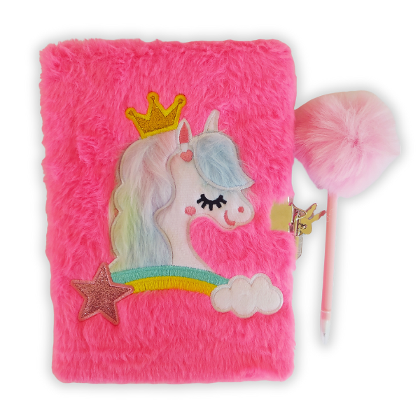 Pony Secret Diary Notebook w Lock &amp; Pen - A5 - Pink &amp; Rainbow - Soft Fluffy