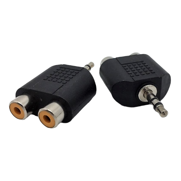 3.5mm Male Jack to 2 RCA Female Adapter - Black - 2 Pack