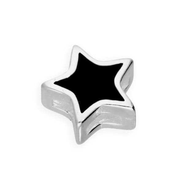 Sterling Silver &amp; Black Enamel Floating Star Charm