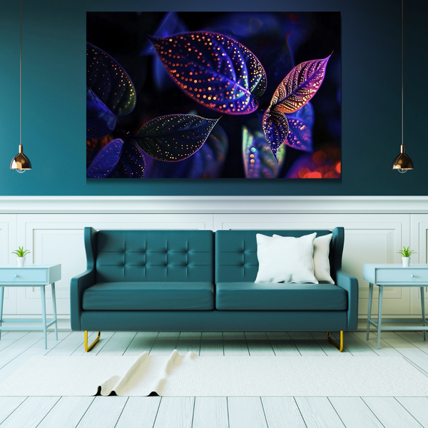 Canvas Wall Art Decor - Gold &amp; Blue Leaves Artwork