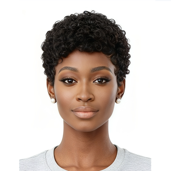 Geebuy Pixie Afro Curl Wig Put On and Go Glueless Women's Afro Jerry Curl