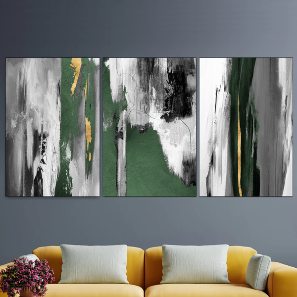 Mounted Wall Art Decor Prints - Set of 3 - 28x40cm - Background with Leaves