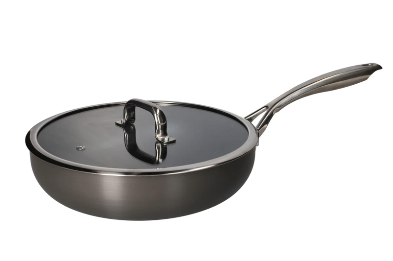 Aluminum Deep Fry Pan With Looped Handle &amp; Glass Lid 28cm