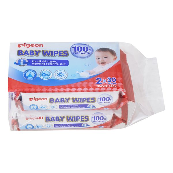 Pigeon Baby Wipes 100% Pure Water - 30's 2-in-1 Refill Pack