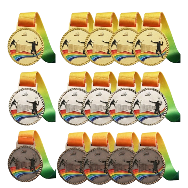 15PK Elite TriColour Badminton Medal Set-Gold, Silver &amp;Bronze Awards 6.8cm