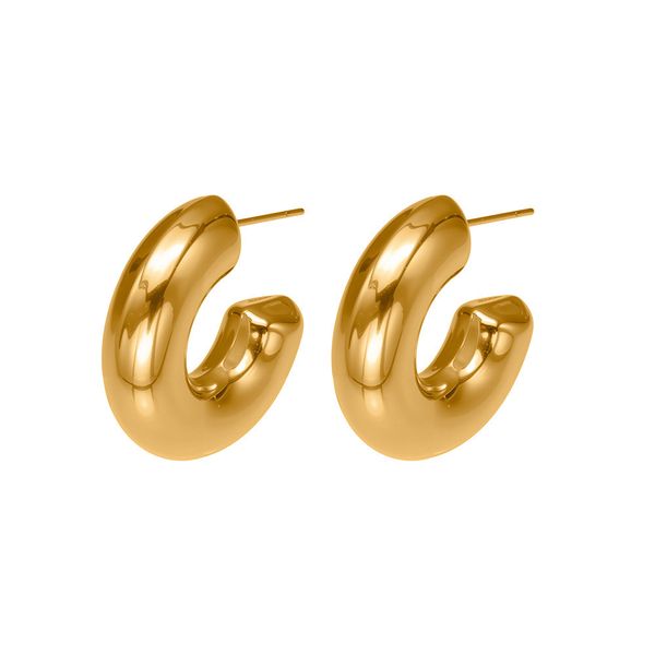 Modern C-Shape Huggie Earrings - Mirror Polished Eco Gold