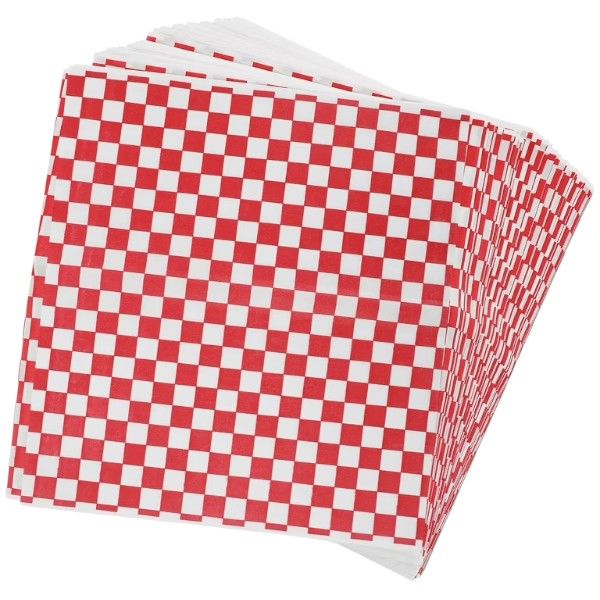 100 Piece - Checkered Wrapping Paper For Food - Red, White