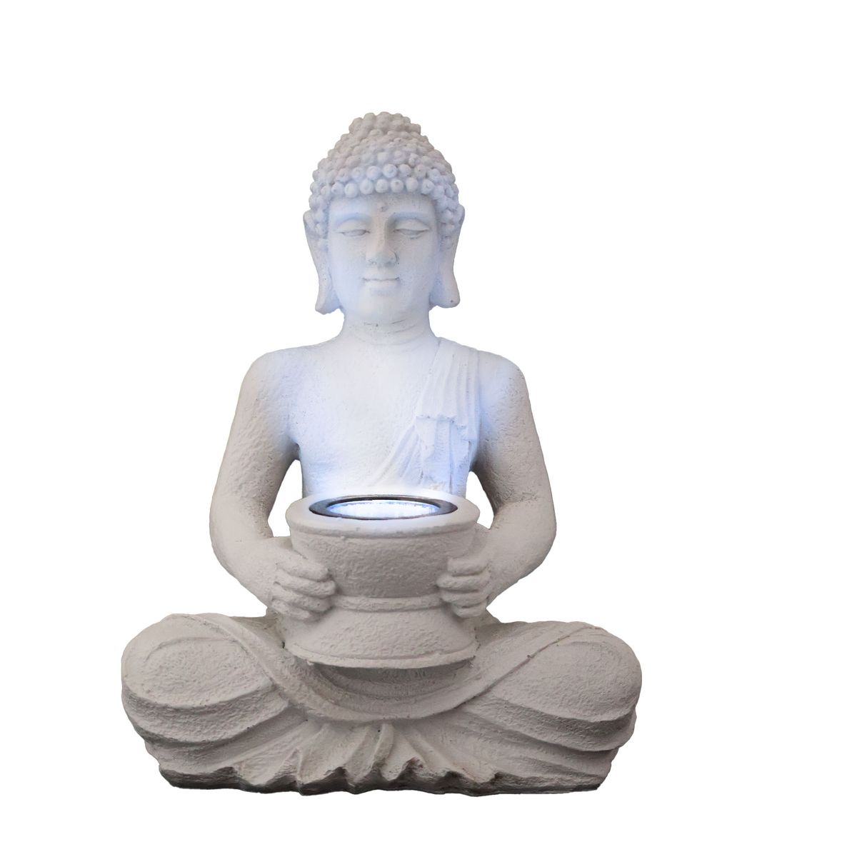 Buddha Statue - Solar Power Light - Polystone - White Design