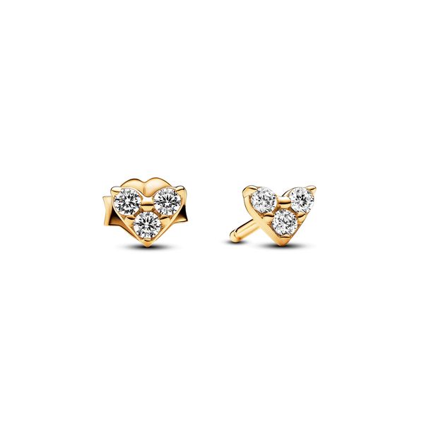 Pandora Triple Stone Heart Stud Earrings with clear cubic zirconia.