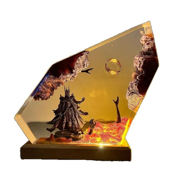 ZELTRYN Sauron &amp; One Ring Resin Ornament Wood Base Night Light