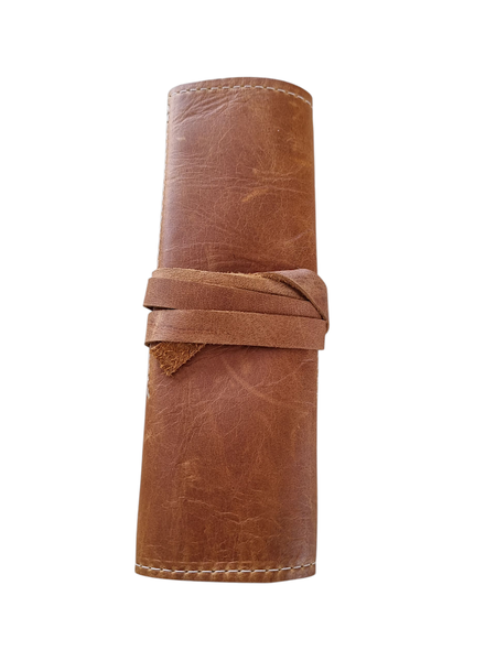 Vintage Full-Grain Leather Pencil Case - Multi-Compartment Organizer -