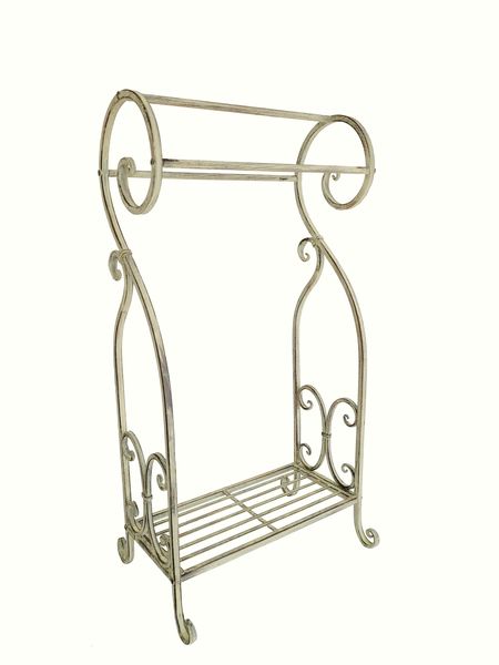 Antique Grey Metal Oblong Floor Mount Towel Rail