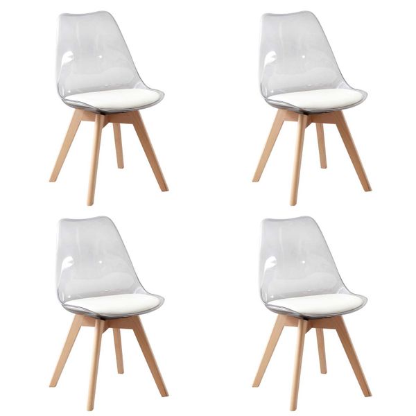 Set of 4 Scandinavian Crystal Clear Elk Dining Chairs With Cushion Seat