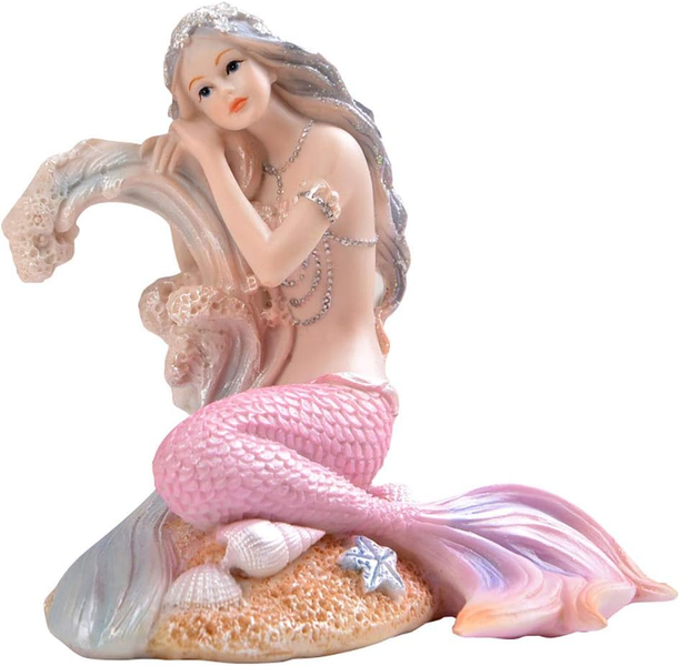 Pink Mermaid Figurine Resin Sculpture - Aquarium &amp; Home Decor 12cm