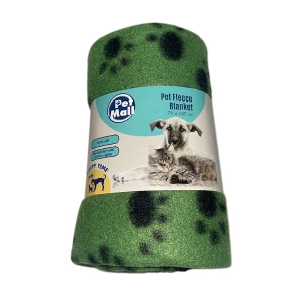 Pet Mall Pet Fleece Blanket Green Paw Print (76 x 100cm) - 1 Pack