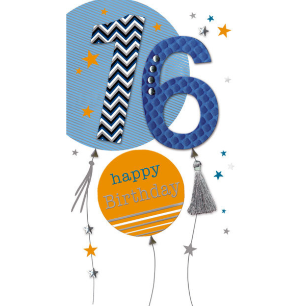 Greeting Card - 16th - Balloons &amp; Tassel