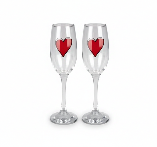 Heart Print Stemless Champagne Glasses - 2 Piece Set, 255 g