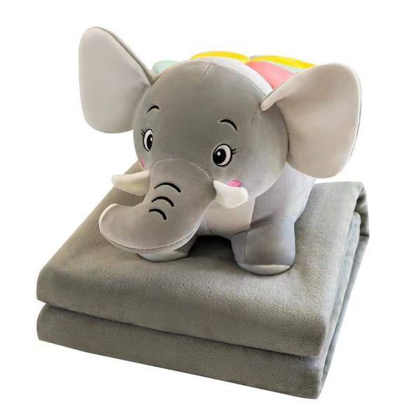Cute Elephant Pillow with Blanket For Office Home Car Nap