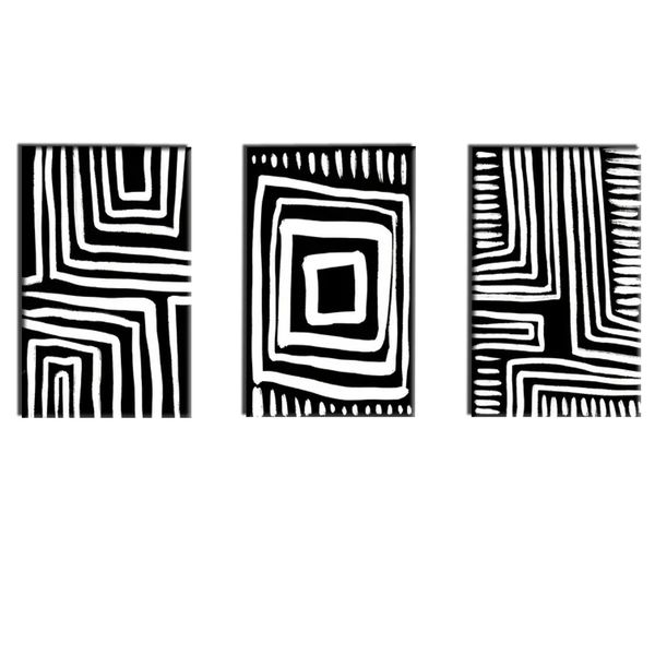 Canvas Art - 3 Pieces Back and White Boho Abstract Canvas Wall Art Decor
