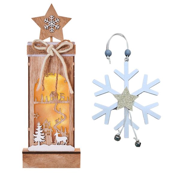 LED Christmas Wooden Lamp with Snowflake Hanging Decoration