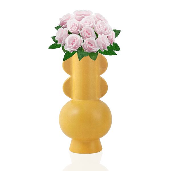 Decor Modern Home Ceramic Vase with Artificial Flowers - 13 x 13 x 24.5cm