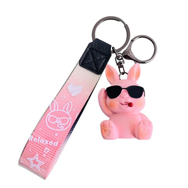 Bunny with Pipe and Sunglasses - Pink Keychain