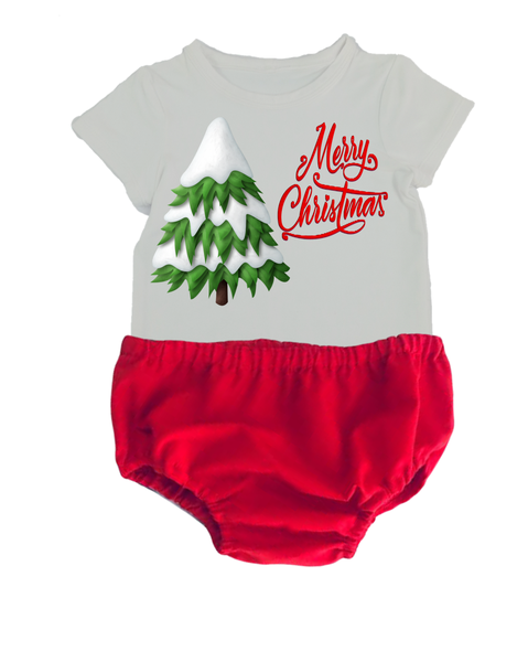 Christmas Outfit-Red Nappy Cover-Snow Tree