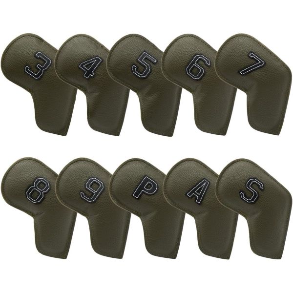 Green Golf Club PU Leather Head Covers - Set of 10