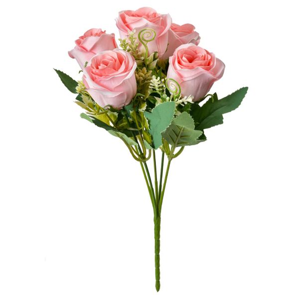 Artificial 5 Bunch Pink Rose for Home Decor 30cm - Set of 6