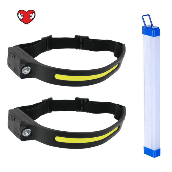 Multi-function LED Rechargeable Head Lamp - Black - Set of 2 and LED Light