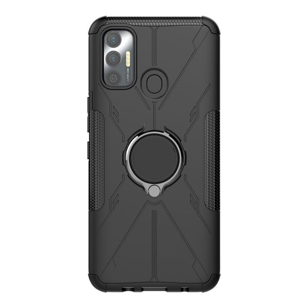 PC + TPU Protective Case For Tecno Spark 7 Armor Bear Shockproof with Ring Holder(Black)