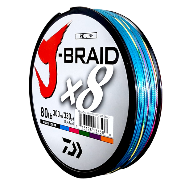 Daiwa J-Braid X8 Multi-Colour 80LB .43MM 300m Spool