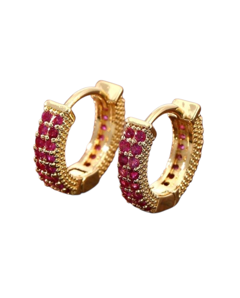 Elegant Gold-Plated Copper Hoop Earrings with Colorful Cubic Zirconia