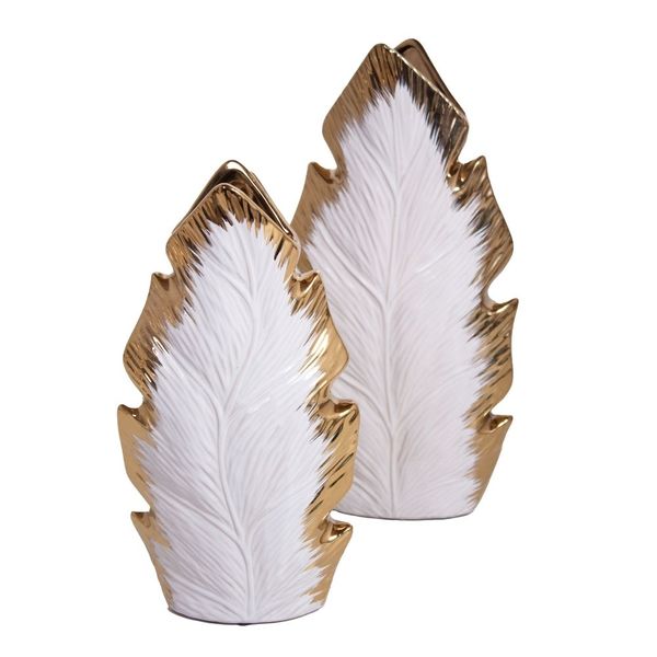 Gold and White Leaf Vase Set Home Decor Ornament