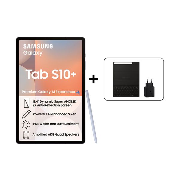 Samsung Galaxy Tab S10+ (X826) 12.4" 256GB 5G Tablet - Grey + Book Cover Keyboard + 45W Adapter