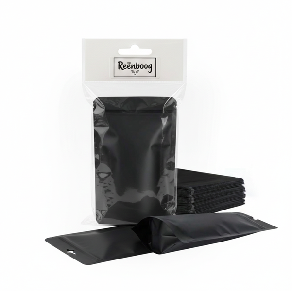 Reënboog Premium Matte Black Resealable Stand-Up Pouches - Set of 20 -16x24