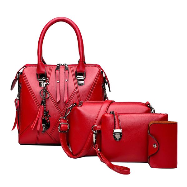 Set Women's PU Messenger Tote Bag Coin Purse Card Holder - 4-Piece