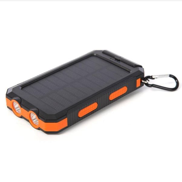 20000 mAh Solar Powered Bank-USB output and Flashlight -Black and Orange