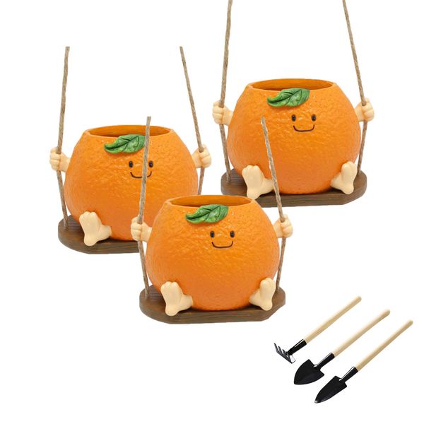 3pcs Plant Hanger Funny Smiley Flower Pot Hanging with Mini Garden Tool Set