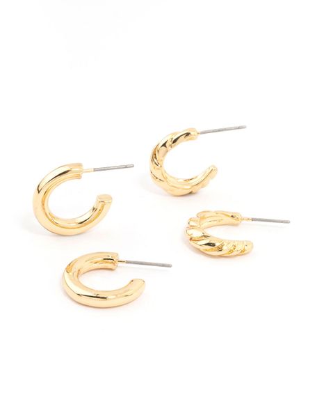 Lovisa Gold Plated Textured &amp; Smooth Hoop Earrings 2-Pack