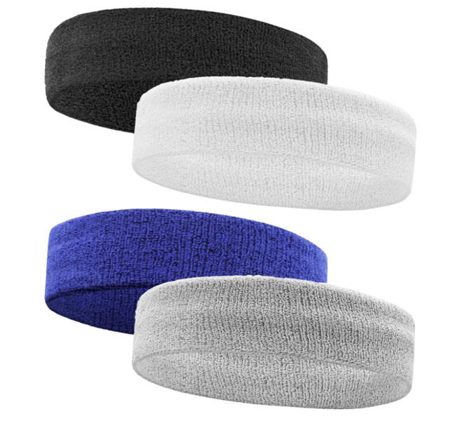 4 Packs Sweat-Resistant Fitness Headband - Black,White, Deep Blue,Grey