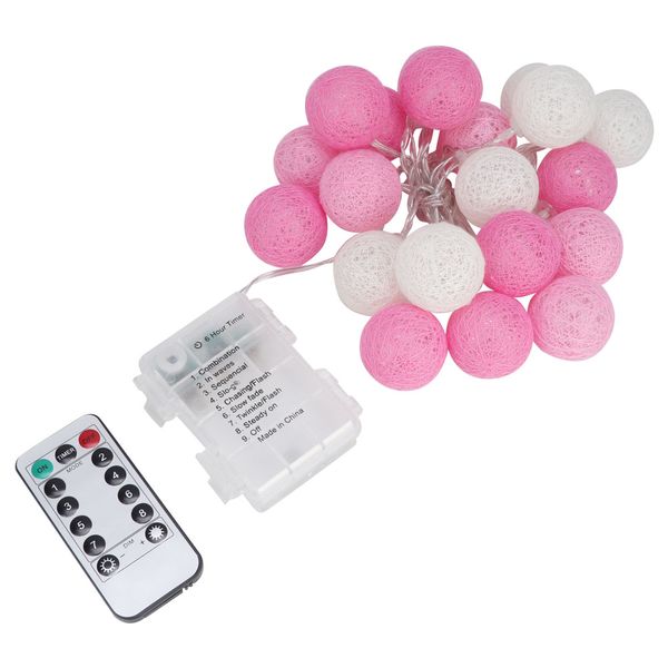 Cotton Ball String Lights 20Led Pink 2.1M image