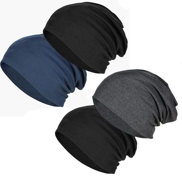 4Pcs Soft Cotton Slouchy Stretchy Beanie Hats, Baggy Skull Cap