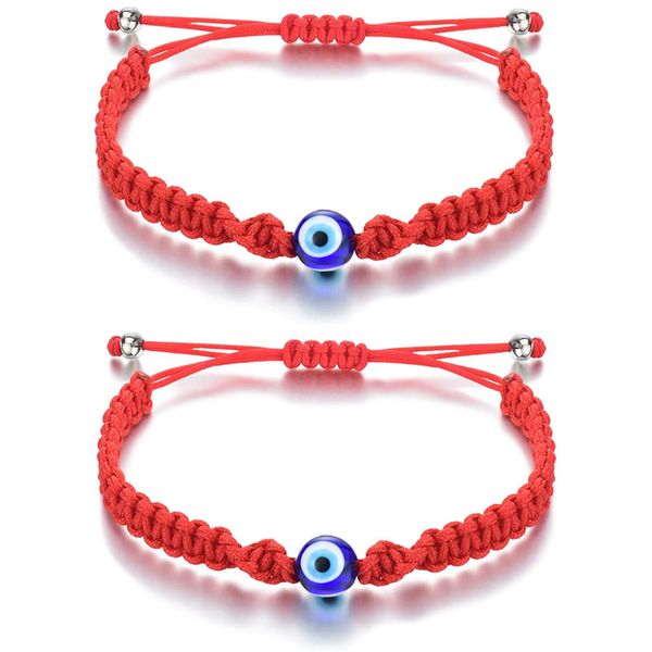Adjustable Evil Eye Protection Bracelet Lucky Amulet, Set of 2 - Red