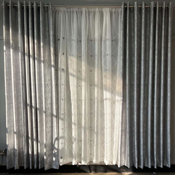 Grey Cloudy Eyelet Curtain &amp; Lace image