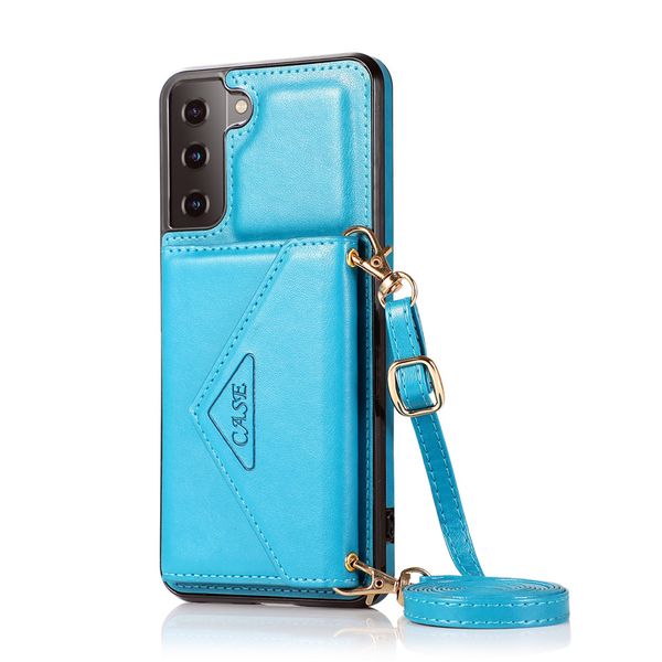 Crossbody Strap Anti Drop Leather Wallet Case For Samsung S22 Ultra