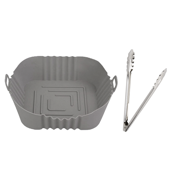 20cm Reusable Square Silicone Air Fryer Liner &amp; Tongs