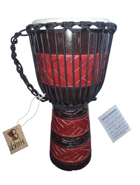 Djembe Drum By iibhithi Striped Red Black With Care Manual 30cm x 60cm